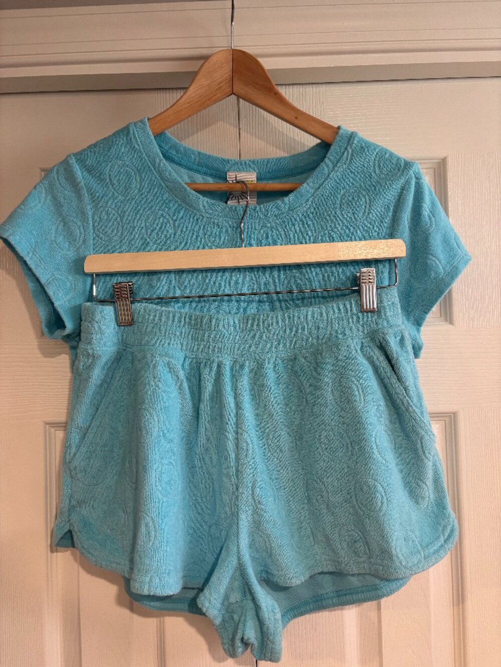 Offline Aerie Terry Smiley Lounge Matching Set Aqua Medium Cropped Top & Shorts